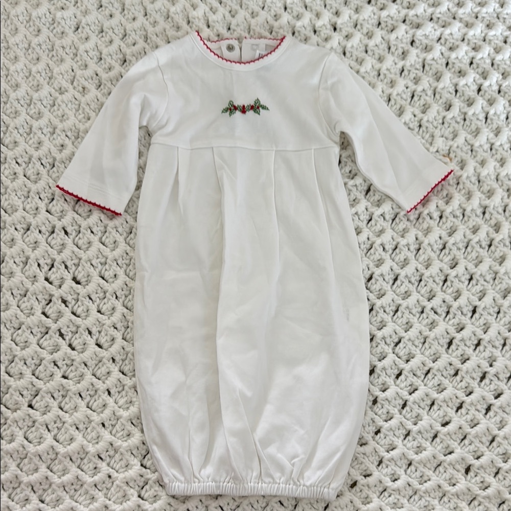 Classic White and Red Nightgown Pajamas with Embroidered Detail